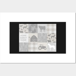 Farmhouse Patchwork - Grey and Cream Posters and Art